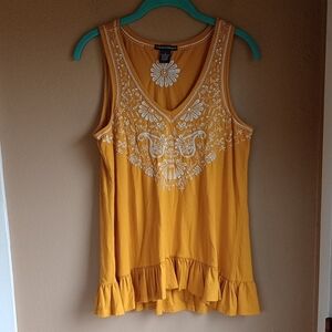 Chelsea & Theodore Boho Floral Embroidery Ruffle Tank Top Size S